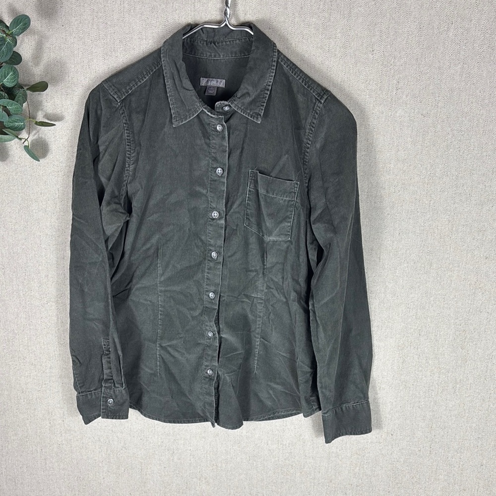 J. Jill > Green Gray Corduroy Button Down Small Petite - Picture 5 of 7